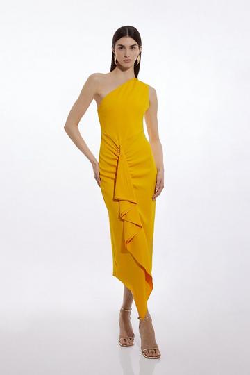 Petite Compact Viscose Tailored One Shoulder Drape Front Pencil Dress apple green